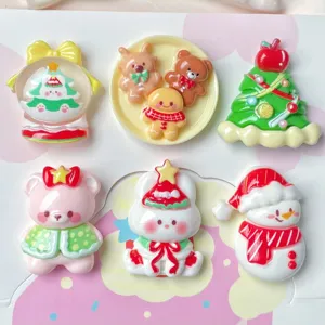 Christmas Resin Charms Snowman Christmas Tree Gingerbread Man Bear Rabbit For DIY Phone Case Keychain Craft Accessories