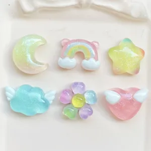 Charm fai da te in resina con gradiente perlato, forme di stella e fiore per accessori.