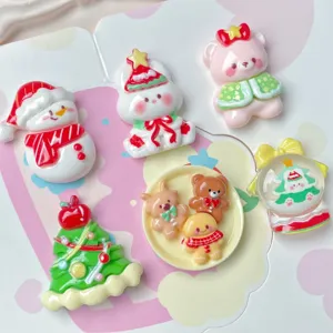 Christmas resin cabochons set for DIY phone case hair clip crafting and handmade decoration.