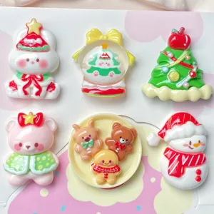 Christmas resin charms set, cute snowman and bear design, ideal for DIY phone cases crafts.