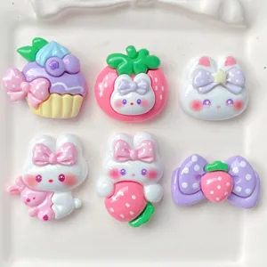 Cute glossy kawaii cartoon rabbit strawberry resin charms DIY handmade craft accessories
