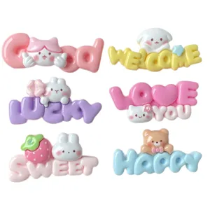 Cute cartoon English letter resin charms set for DIY phone cases, hair clips and crafts decor.