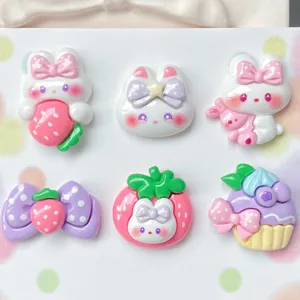 Cute glossy cartoon rabbit strawberry resin cabochons for DIY accessories and crafts