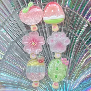 Ciondoli in resina con glitter trasparenti frutta zampa di gatto accessori 6pz
