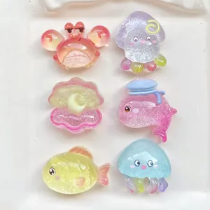 Glitzer Harz Meeresstiere Charms Karikatur Krabbe Seestern Qualle Basteln Flachrückseiten Für DIY Handyhülle Haarklammer Schuhe Dekoration Zubehör