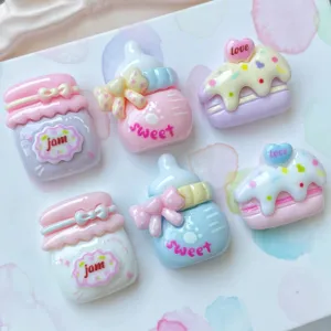 Χαριτωμένα cabochons ρητίνης DIY, μπιμπερό τούρτα βαζάκι μαρμελάδας θήκη κινητού.