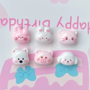 Mini Resin Cartoon Animal Pig Rabbit Cat Dog Head Flatback Cabochons For DIY Craft Nail Art Decoration Hair Clip Accessories Supplies