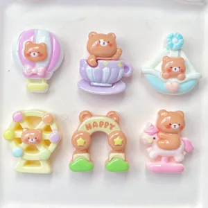 Niedliche Cartoon Bär Freizeitpark Harz Anhänger Set für DIY Handyhülle Haarklammern.