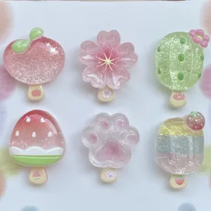 Accessori fai da te in resina trasparente glitter frutta gelato ciliegio zampa gatto 6 pz