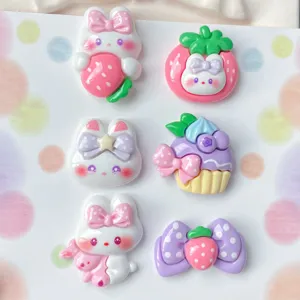 Cute resin cartoon rabbit strawberry cake bow DIY craft accessories for phone case decor