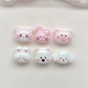 Mini resin cartoon animal head cabochons cute cat rabbit dog charms for nail art DIY crafts