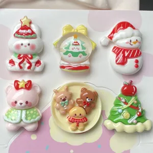 Christmas resin charms set for phone case DIY, cute snowman and tree cabochons parts.