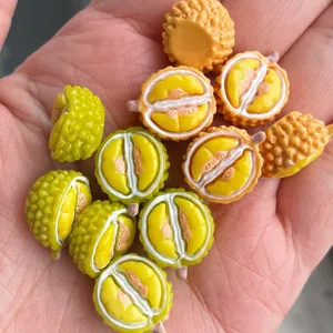 Miniature en Résine Simulation Fruit Durian 3D Flatback Cabochon Artisanat Bricolage Ornements Coque Téléphone Décoration Scrapbooking Décoration Maison Nourriture