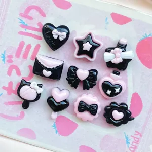 Mini black pink resin charms DIY flatback cabochons for phone case hair clip decorations