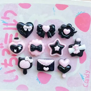 Cute black pink resin charms miniature DIY accessories for phone case hair clip decoden 10pcs