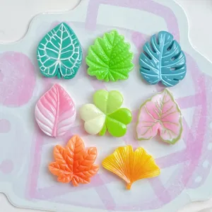 Amuletos de hojas de resina colorida, cabujones de plantas tropicales para pinzas de pelo y fundas.