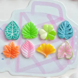 Cabujones resina hoja trévol coloridos, mini dijes plantas para funda teléfono DIY.