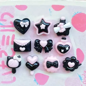 Kawaii Resin Flatback Charms Black Pink Heart Bow Star Wishing Bottle DIY Phone Case Hair Clip Decoration Scrapbooking Crafts