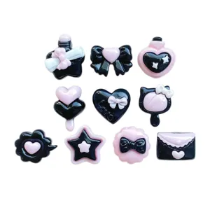 Mini black pink resin charms DIY decoden phone case hair clip accessories craft cute set