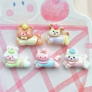 Mini Cartoon Running Animal Resin Charms For Phone Case DIY Decor Rabbit Cat Dog Bear Jewelry Making Accessories