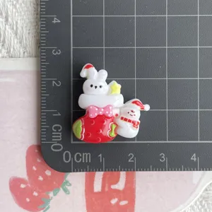 Christmas resin cabochon DIY charm cute rabbit stocking craft accessory for phone case