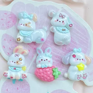 Simpatici cabochon in resina di coniglio per fai da te, custodie per cellulari e decorazioni.