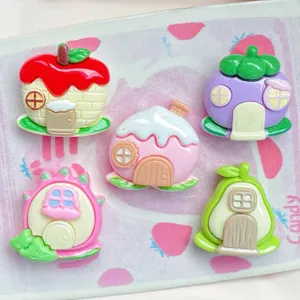 Niedliche Cartoon Frucht Haus Harz Charms Set für DIY Handgemachte Haarnadeln Hüllen.