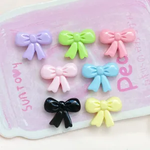 Mini solid color resin bow accessories details, perfect for DIY nail art, hair clips and keychains.