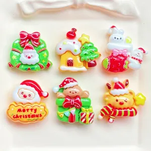 Christmas resin charms detail set featuring cute Santa, gingerbread house and rabbit motifs.