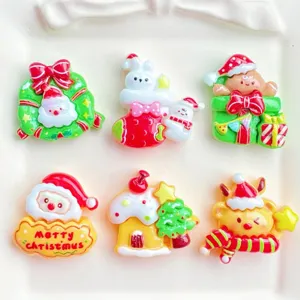 Christmas resin flatback charms set, cute Santa and gingerbread house DIY phone case accessories.