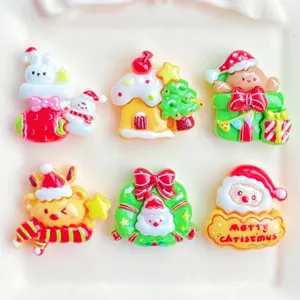 Christmas resin cabochons flatbacks close up, cute diy charms for phone case hairpin decor.