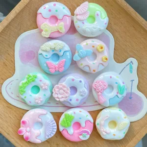 Cute resin donut charms flatlay, perfect for DIY hair clips, phone cases and keychains.