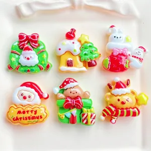 Close up detail of cute Christmas resin flatbacks charms for DIY hair clips and phone cases.