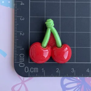 Large red cherry resin charm flatback cabochon for jewelry making phone case diy craft decor