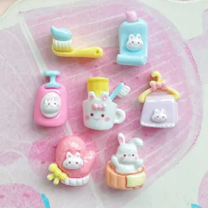 Mini Coniglio Bagno Tema Resina Fai da Te Accessorio Carino Coniglietto Doccia Spazzolino Miniatura Decorazione Per Portachiavi Fermaglio Cover