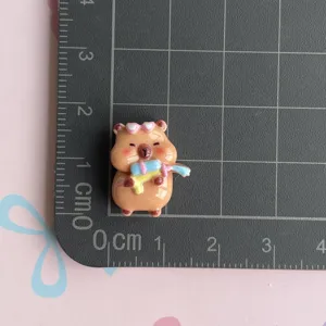 Cute cartoon water capybara resin charm detail view for DIY phone case and hair accessories
