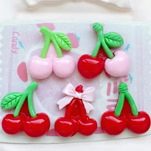 Large resin cherry charms DIY accessories pink red cute hair clips phone case decorations
