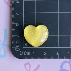 Yellow glitter heart resin cabochon DIY charm for phone case hairpin decoration size 2cm