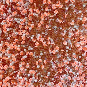 Mixed polymer clay cat paw beads, pearls and crystal rhinestones for DIY slime charms and crafts.