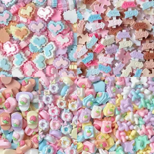 Mini ciondoli in resina cabochon kawaii misti simpatiche pantofole fragola cuori pixel per custodia