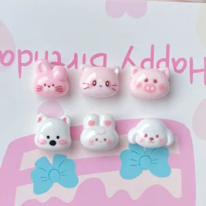 Mini resin cartoon animal head charms cute rabbit cat pig dog cabochons for nail art DIY