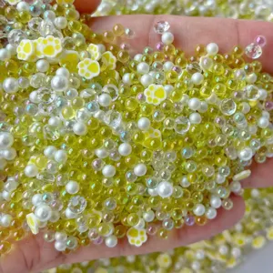 Colorful mixed slime charms polymer clay paw beads pearls and rhinestones for DIY crafts 100c