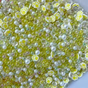 Mixed soft clay paw beads and crystal rhinestones diy slime charms craft materials
