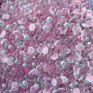 Mixed pink cat paw beads pearls rhinestones for DIY slime craft jewelry making accessories