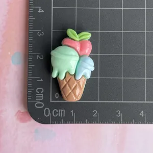 Cute resin ice cream fruit cone charm detail, perfect for DIY hair clips, keychains and shoes.