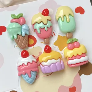 Cute resin ice cream and cake charms for DIY hair clips, keychains, and clogs decoration.
