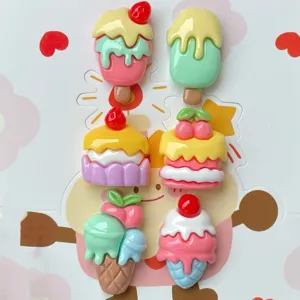 Resin ice cream cake cabochons details, colorful cute sweet charms for DIY crafts.