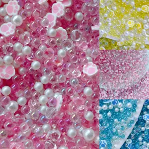 DIY mixed colorful clay cat paw bubble beads pearls craft supplies for slime jewelry making