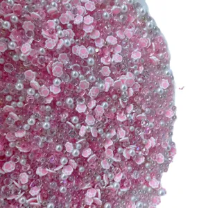 Pink cat paw polymer clay beads pearls rhinestones mix craft slime charms DIY accessories