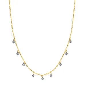 Detailed close-up view of S925 silver multi-stone zircon necklace, dainty clavicle chain.